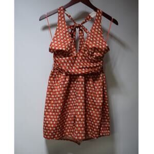 Urban Outfitters Red Floral Romper Womens Size Small Halter Tie Open Back Boho